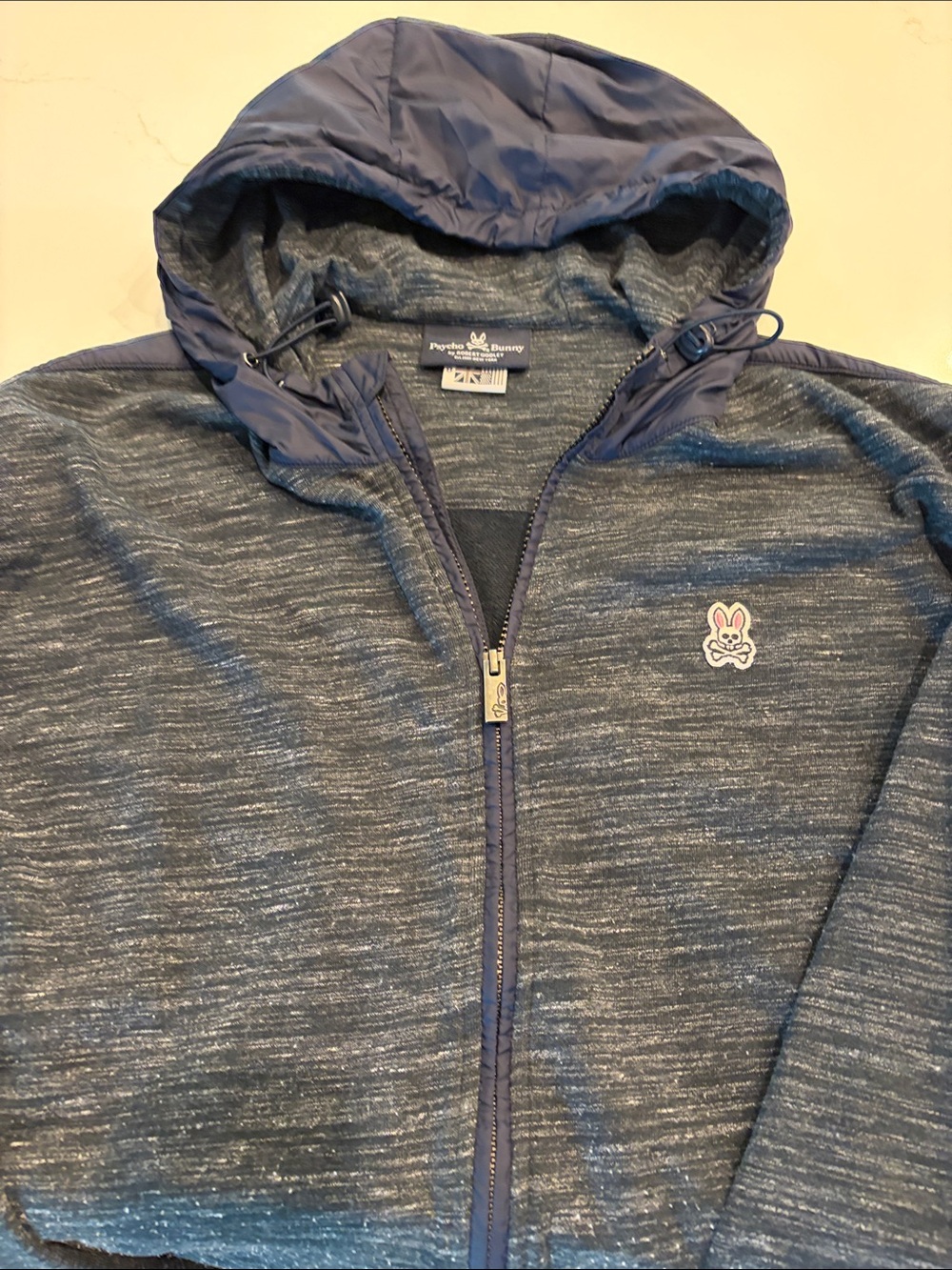 Psycho Bunny Heathered Navy Full-Zip Hooded Jacket men’s XXL         like new